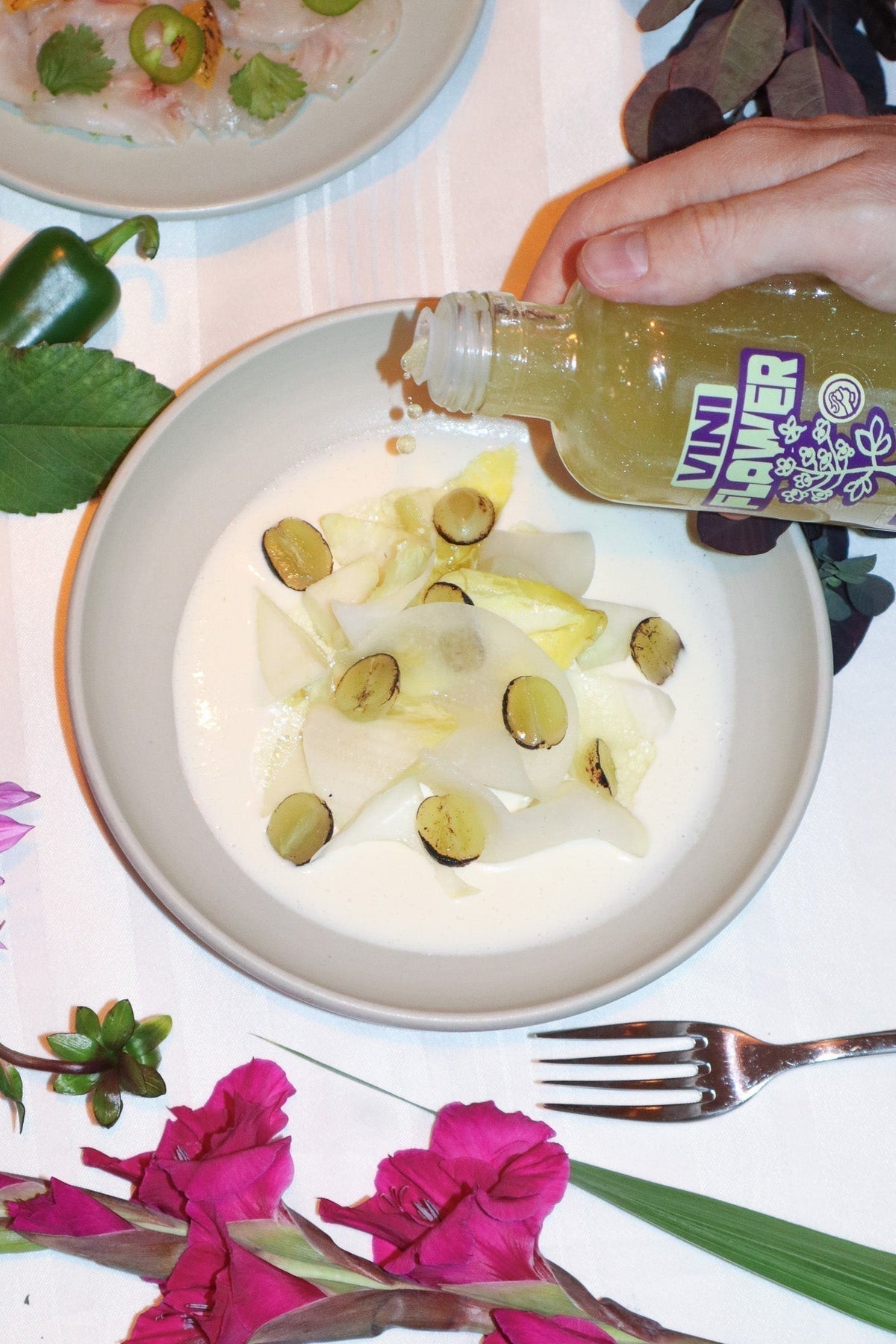 Ajo blanco | chicory | roasted grapes